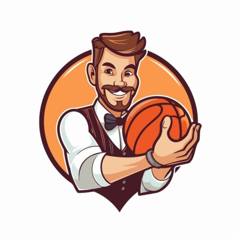 Basketball player with ball. Vector illustration of a basketball