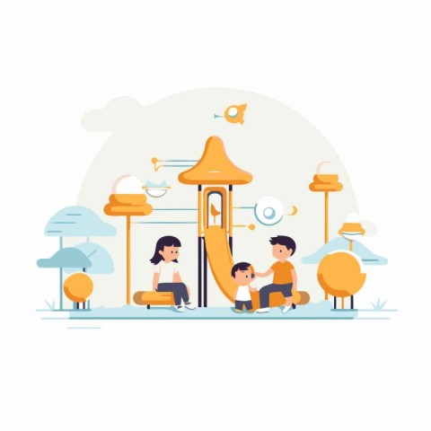 Vector illustration of children playing in the park. Flat style