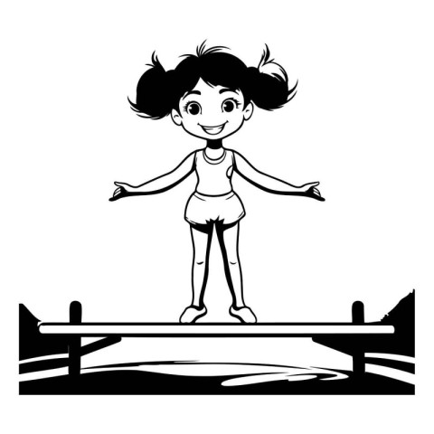 cute little girl jumping in the wooden bridge vector illustratio