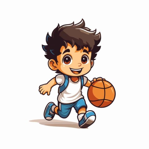 Cartoon boy playing basketball vector Illustration isolated on a