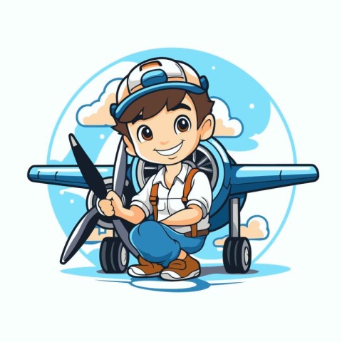 Illustration of a Kid Boy Wearing a Pilot Costume and Holding a