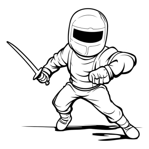 Vector illustration of a ninja with a sword on a white backgroun