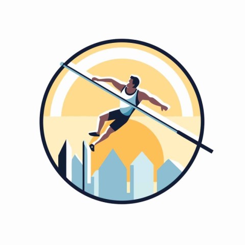 Athlete man jumping over hurdle. flat style vector illustration.