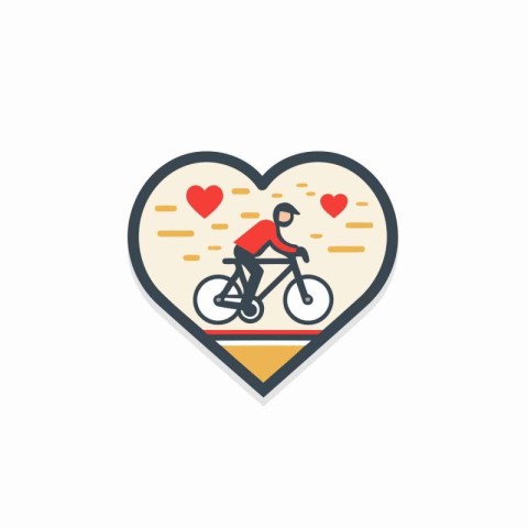 Bicycle in heart icon. Flat vector illustration on white backgro