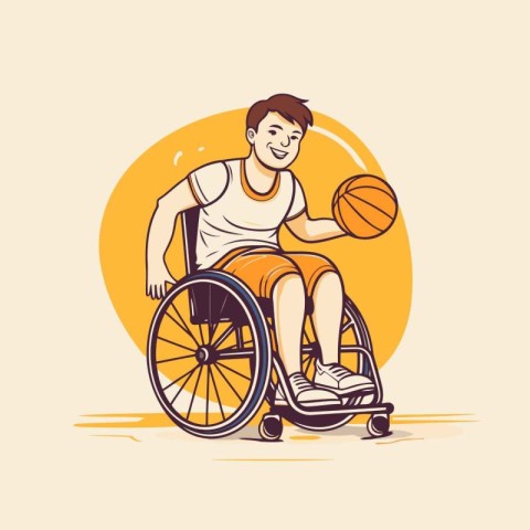 Disabled man in a wheelchair playing basketball. Cartoon vector