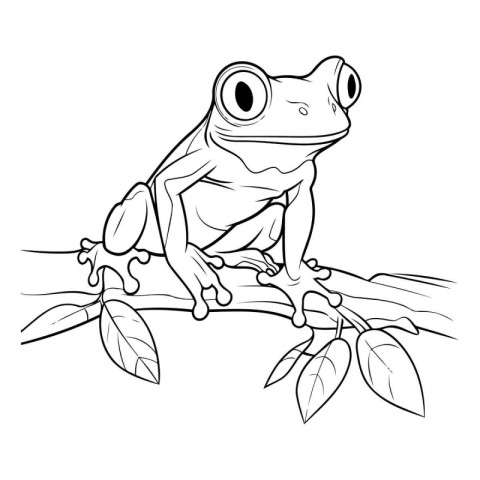 illustration of a frog sitting on a branch on a white background