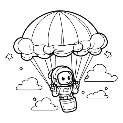 Coloring book for children: Parachute with astronaut. Vector ill