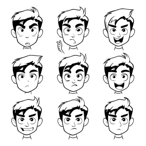 Vector illustration of a set of cartoon men with different facia