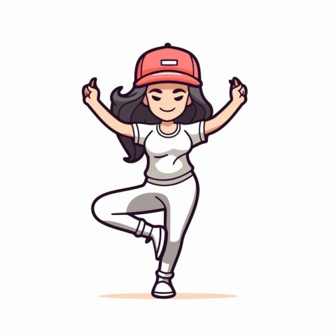 Girl in baseball cap and white t-shirt. Vector illustration.