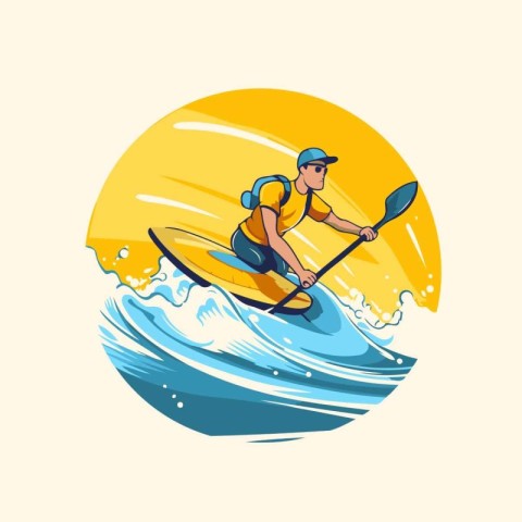 Man kayaking vector illustration. Canoeing or canoeing icon.