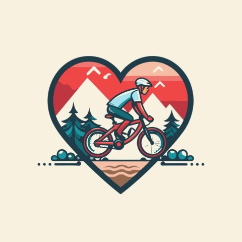 Vector illustration of a mountain biker in the shape of a heart