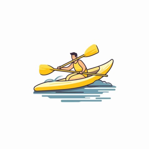 Man in a kayak. Flat vector illustration on white background.