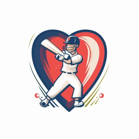 Cricket player with bat and ball in heart. Vector illustration.