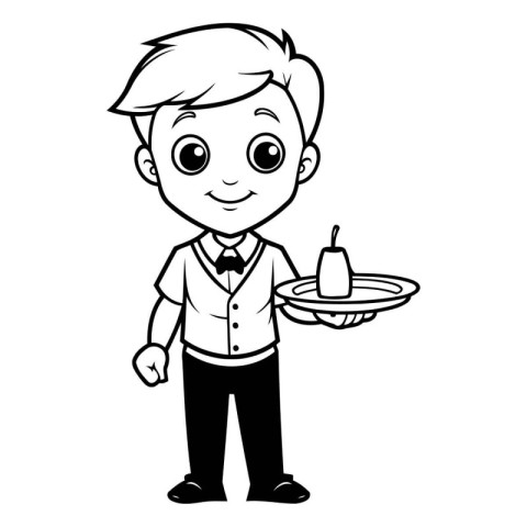 Waiter - Black and White Cartoon Illustration for Coloring Book