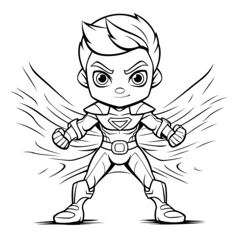 Black and White Cartoon Illustration of Superhero Boy Comic Char