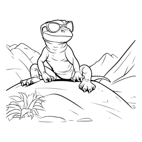 Cute cartoon frog sitting on a rock. Vector illustration for col