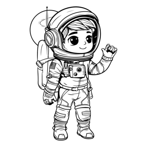 Cute cartoon astronaut in space suit. Hand drawn vector illustra