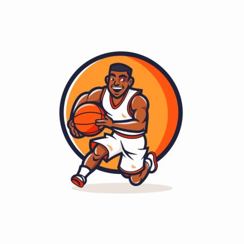 Basketball player with ball. Vector illustration in cartoon styl