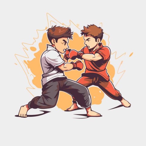 Martial arts vector illustration. Two young men training karate.