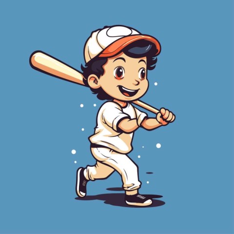 Cute little boy playing baseball. Vector illustration. Cartoon s