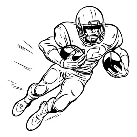 American football player jumping with ball. Vector illustration