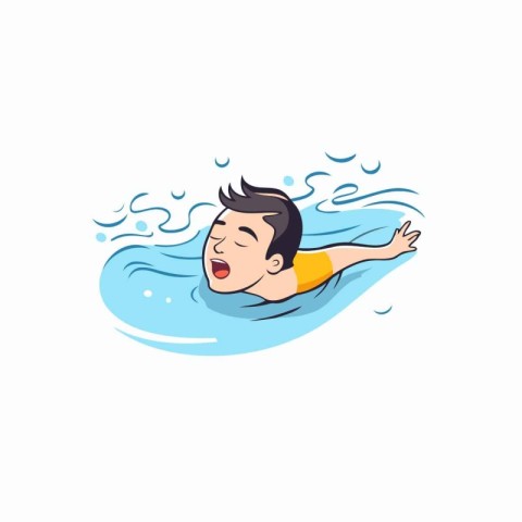 Swimming man in swimming pool. Vector illustration in cartoon st