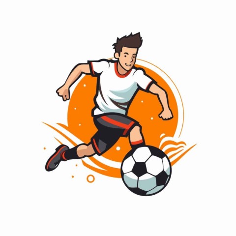 Soccer player in action with ball. Vector illustration on white