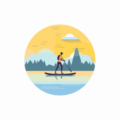 Woman on stand up paddle board. Vector illustration in flat styl