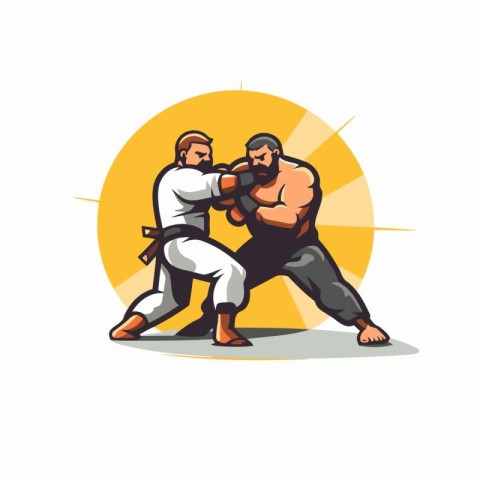 Illustration of a pair of judo fighters fighting viewed from fro