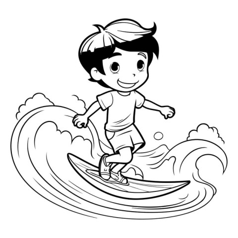 Boy on surfboard cartoon vector illustration graphic design vect