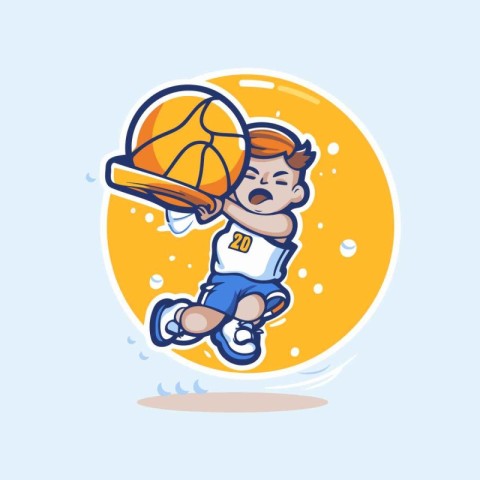 Basketball player with ball. Vector illustration in a flat style