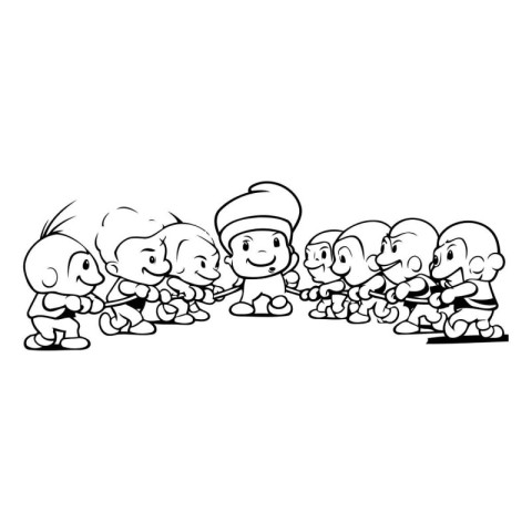 Cartoon Illustration of Group of Kids Characters for Coloring Bo