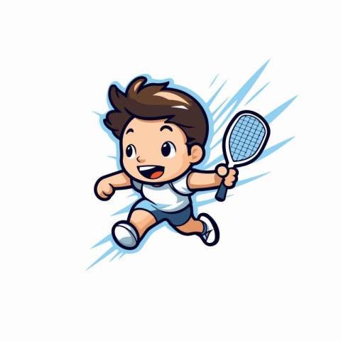 Boy playing tennis cartoon vector Illustration isolated on a whi