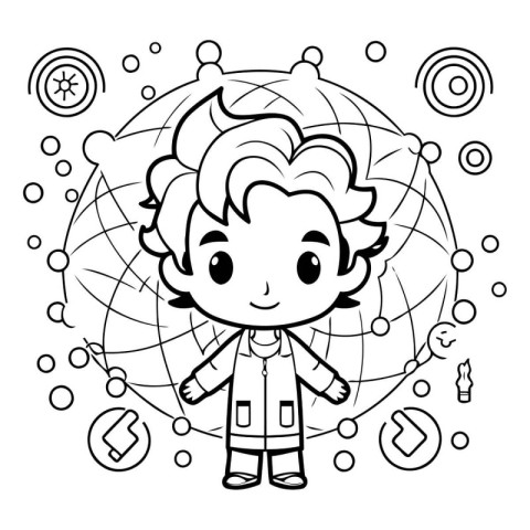 Coloring book for children: boy in a spacesuit. Vector illustrat