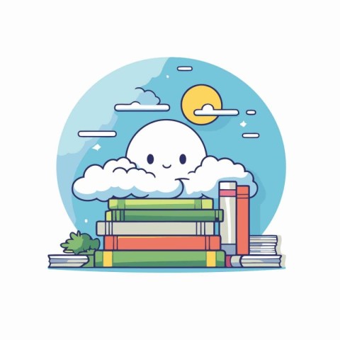 Books and clouds icon. Education literature and read theme. Colo