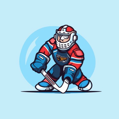 Ice hockey player in helmet and goggles. Vector illustration of