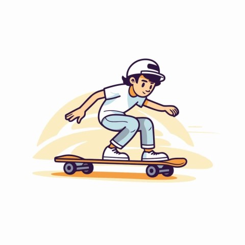 Skateboarder riding on skateboard. Cartoon vector illustration.