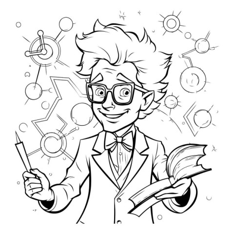 Black and White Cartoon Illustration of Professor or Professor C