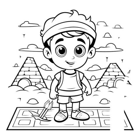 Black and White Cartoon Illustration of Kid Playing Sand Games C