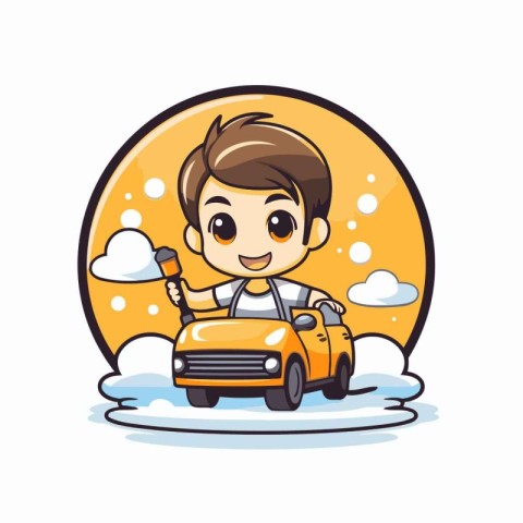 Cute little boy driving a car cartoon vector illustration graphi