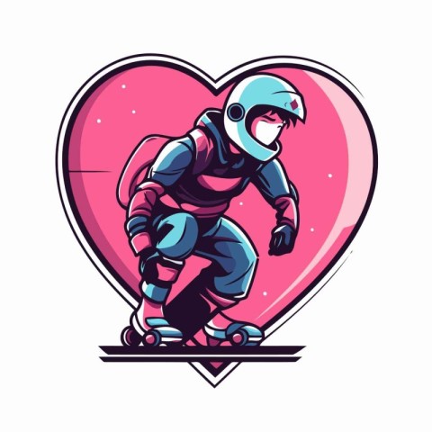 Vector illustration of a astronaut riding a skateboard in heart