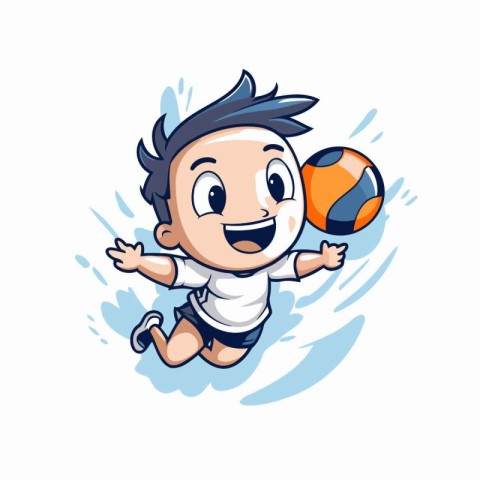 Illustration of a Little Boy Playing Volleyball - Cartoon Charac