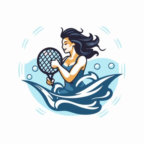 Tennis player with racket and ball. Vector illustration in retro