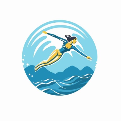 Swimming pool sport logo template. Swimming woman silhouette. Ve