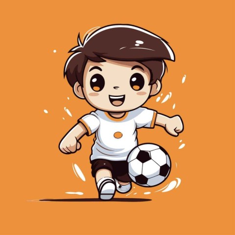 Soccer player cartoon on orange background. Cute vector illustra