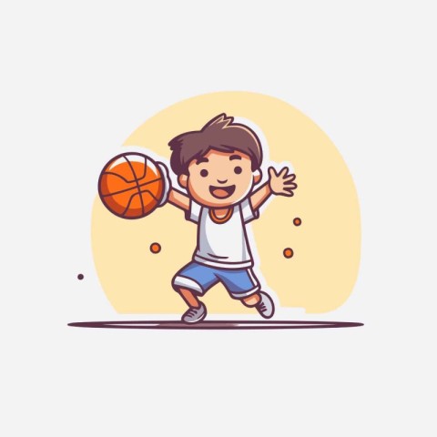 Cute little boy playing basketball. Vector illustration in carto