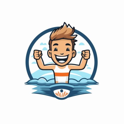 Vector illustration of a happy man swimming in the pool with a s