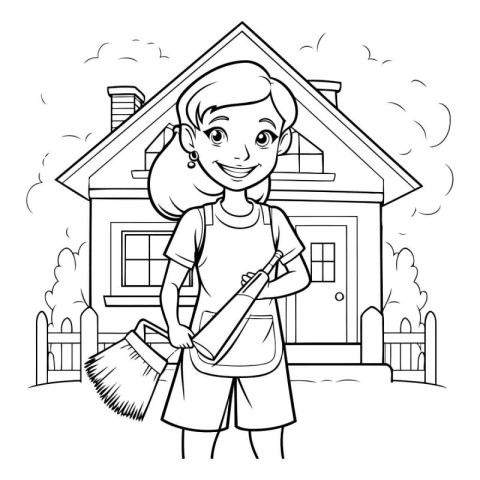 House cleaning woman cartoon vector illustration graphic design