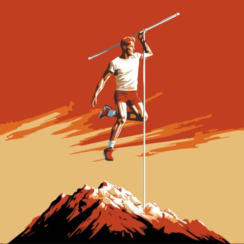 Athlete on the top of the mountain. Vector illustration.