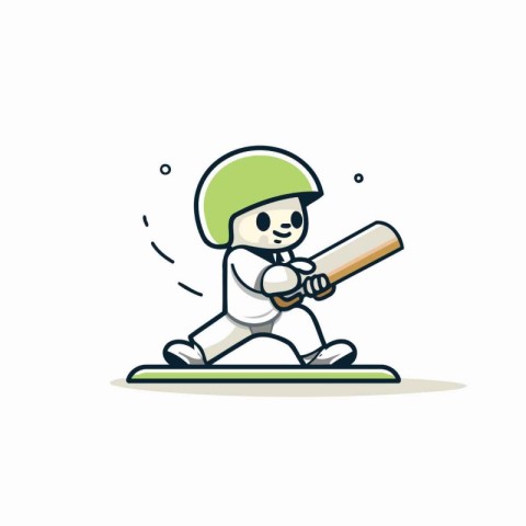 Cricket player vector illustration. Cute cartoon baseball player